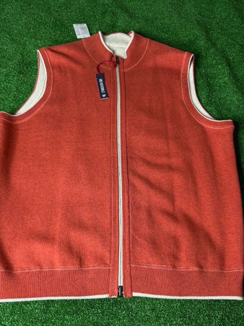 Cremieux Men's Reversible Knit Full Zip Golf Sweater Vest Orange Cream XXL NWT